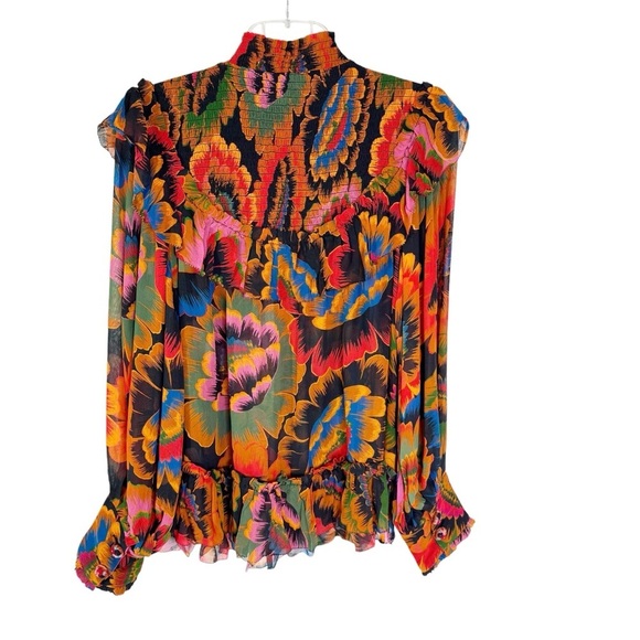 FARM RIO Flowers Smocked Ruffle Detail Floral Blouse Size S - Picture 7 of 12